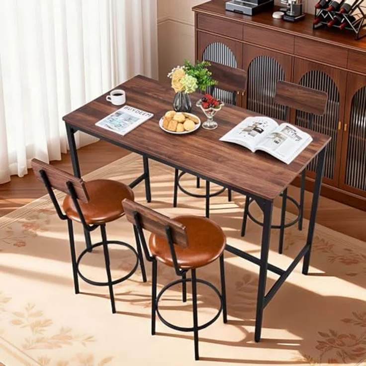VEVOR Bartisch-Set (5-TLG.) mit 4 Barstühlen & abgerundeten Kanten, rechteckiger Kneipentisch Stehtisch (1200 x 600 x 915 mm), Bistrotisch Esstisch, geeignet für Büro Minibar Esszimmer Wohnzimmer – Bild 8