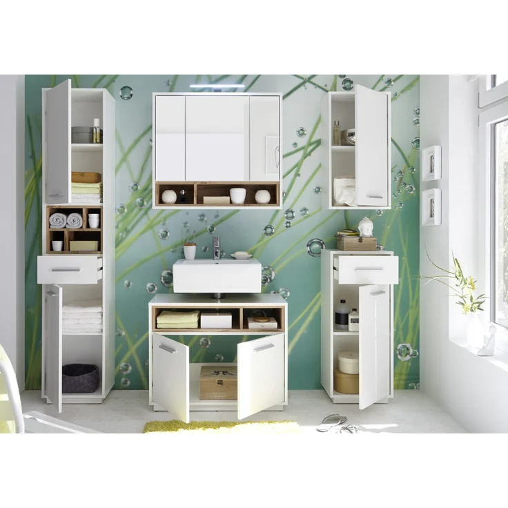 Badezimmer-Set >Milano< in Weiß-Wildeiche Optik - 156x190x40 (BxHxT) – Bild 2