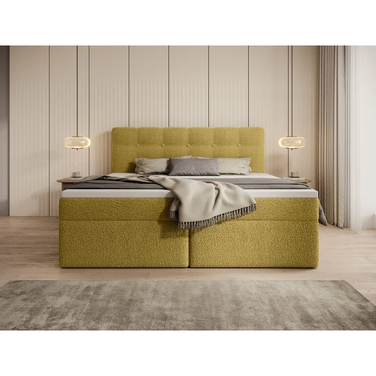 thematys Boxbett Luxus mit Bettkasten 160x200cm, mit Bonnellfederkernmatratze H3, Bouclé/Velours, mit Stauraum, mit 3 cm Topper, Gelb (Frotte 8), Art.-Nr. S0WGG0AN00I – Bild 4