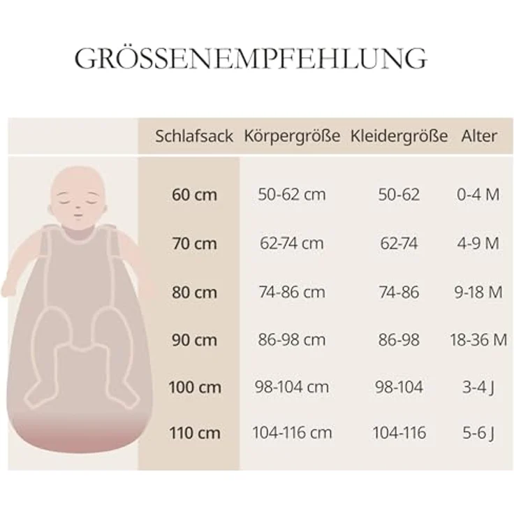 Makian Musselin-Schlafsack, atmungsaktiver Babyschlafsack mit TOG 1.0, beige, Gr. 100 cm – Bild 7