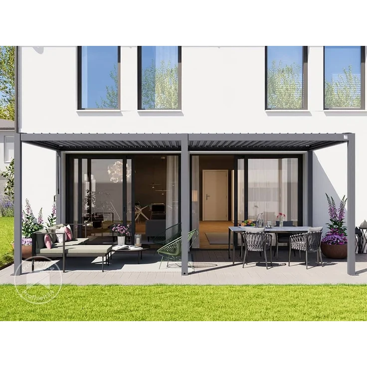 PRIMEYARD Pergola 3x6 m Aluminium-Pfosten mit Lamellendach aus Stahl graue Terrassenüberdachung – Bild 3