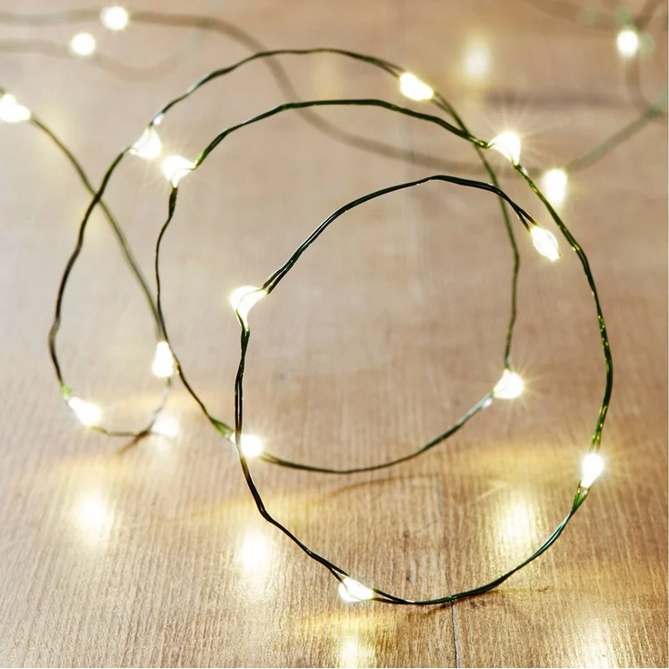Lights4fun LED-Lichterkette 50er LED Micro Lichterkette warmweiß grüner Draht – Bild 1