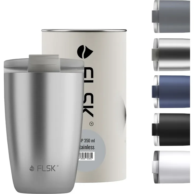 FLSK CUP Kaffeebecher Stainless STNLS Coffee to go-Becher Edelstahl 350 ml