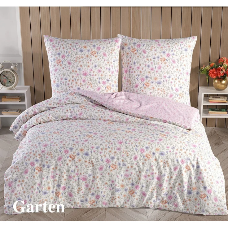 Leonado Vicenti Wendebettwäsche 200x200 Bezug 80x80 Doppel Kissen Hochwertige Polycotton Rosa Blumen, Renforcé, 3 teilig, mit verdecktem Reißverschluss, Wendebettwäsche – Bild 1