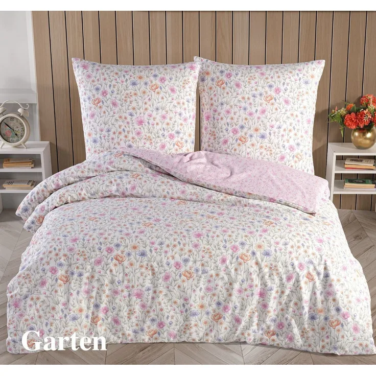 Leonado Vicenti Wendebettwäsche 200x200 Bezug 80x80 Doppel Kissen Hochwertige Polycotton Rosa Blumen, Renforcé, 3 teilig, mit verdecktem Reißverschluss, Wendebettwäsche