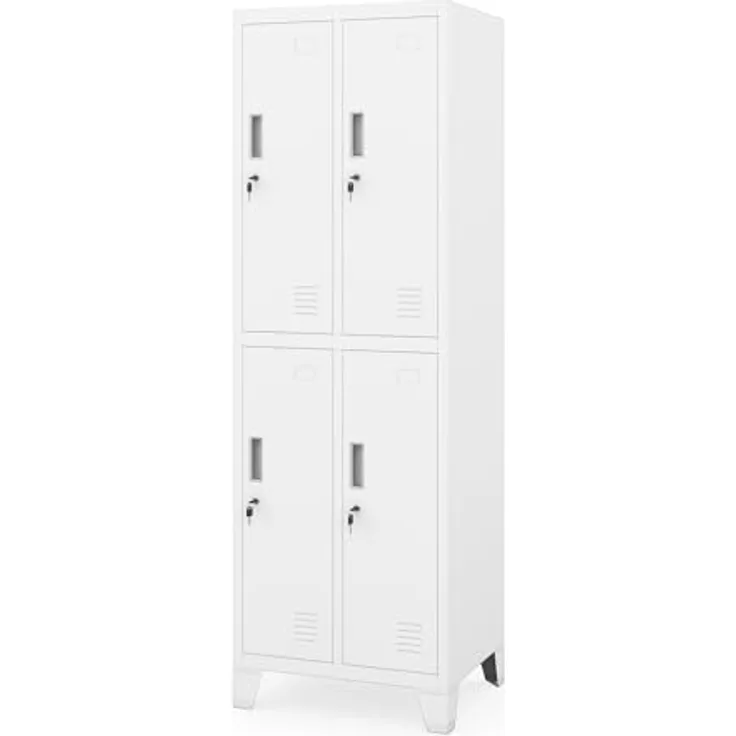 Jan Nowak Spind Metall Schliessfachschrank 4 Fächer Metallschrank abschliessbar 172 x 56 x 45 cm Sozialschrank mit Belueftung Kleiderstange Personalspind