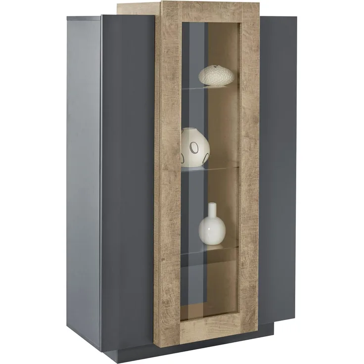 Standvitrine >Corona< (BxHxT: 80x120,5x38 cm) in anthrazit matt/ Oak