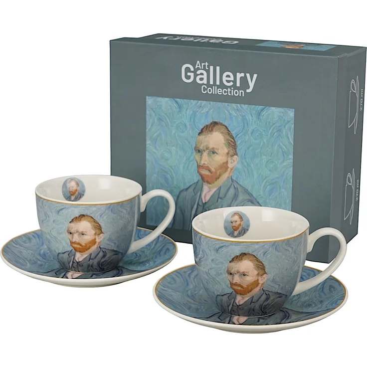 DUO ART GALLERY 2er-Set Tasse mit Untertasse PORTRAIT OF Van Gogh, New Bone China Porzellan – Bild 4