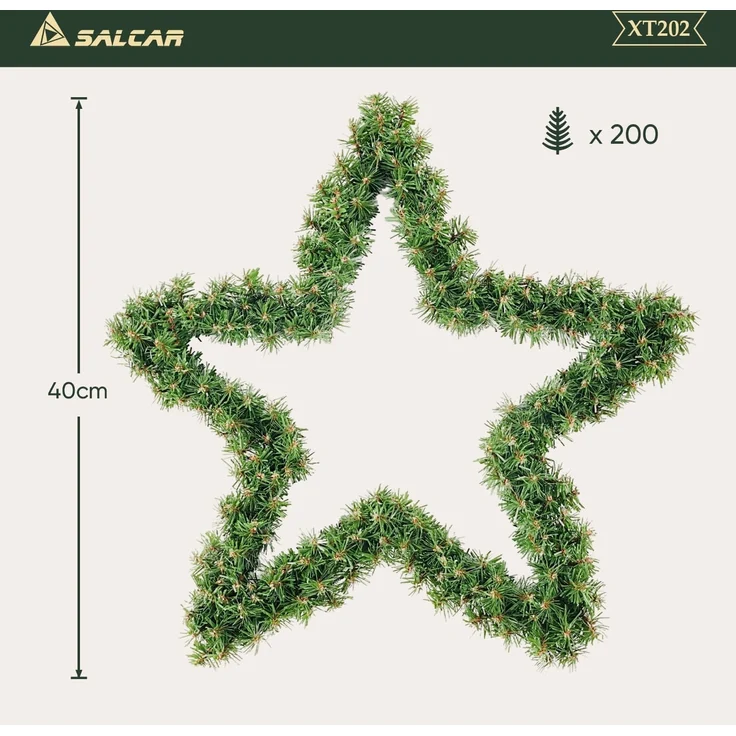 SALCAR 40 cm PVC Weihnachtsstern mit 200 grünen Zweigen - Realistische Weihnachtsdekoration für Kamin, Tür, Balkon oder Garten - Perfekt für Weihnachtsdekoration – Bild 4