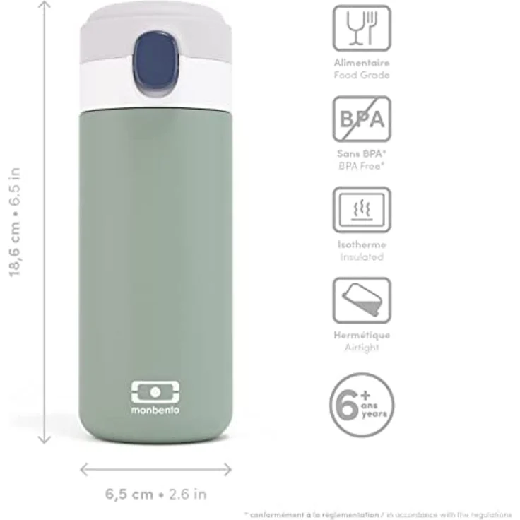 Monbento Trinkflasche Kinder Trinkflasche POP Grün 360ml Edelstahl Isotherm Auslaufsicher – Bild 3