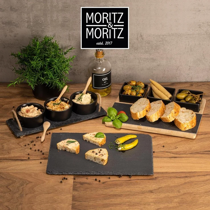 Moritz & Moritz Servierschale Schalen Set, Schiefer, Bambus, Keramik, (Set, 8-tlg), als Tapas Schalen und Dip Schälchen – Bild 7