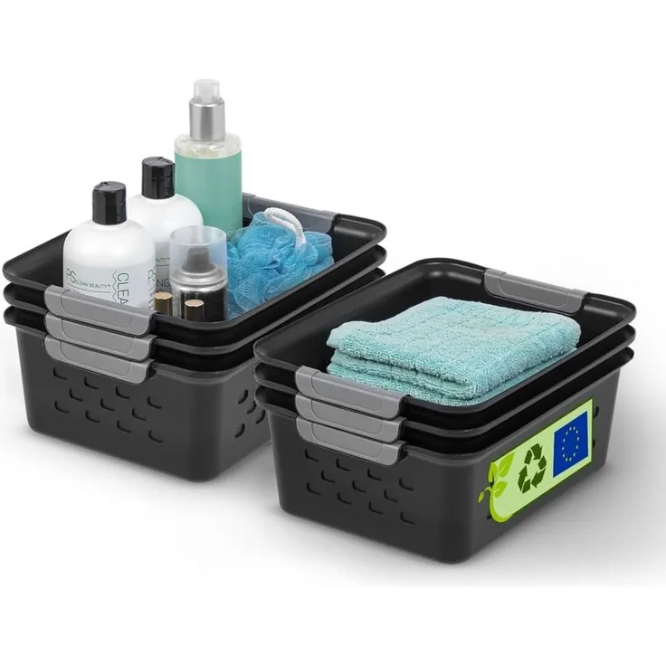 Iris Ohyama, 6er-Set 5L, aufbewahrungskörbe aus Kunststoff, Vielseitige Ordnungsbox, Stapelbar & platzsparend, Nachhaltige Organisation, BPA-frei, Körbe & Behälter für Bad & Küche, Schwarz, OSB-S