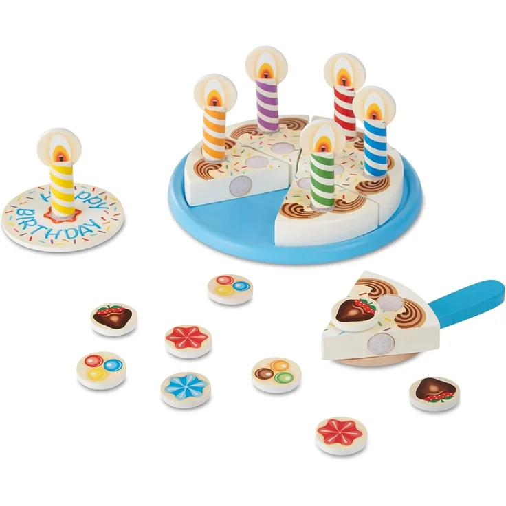 Melissa & Doug Geburtstagskuchen Aus Holz | Rollenspielzeug | Spiellebensmittel für Kinder | 3+ | Geschenk für Jungen oder Mädchen