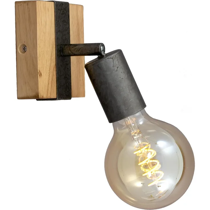 BRILONER - Wandleuchte Innen schwenkbar, Vintage, Holzbasis, Wandlampe innen, Wandstrahler, Wandlicht, Wandbeleuchtung, Schlafzimmer, Flurlampe, Wall Light, 10 x 10,3 x 9 cm, Holz-Schwarz