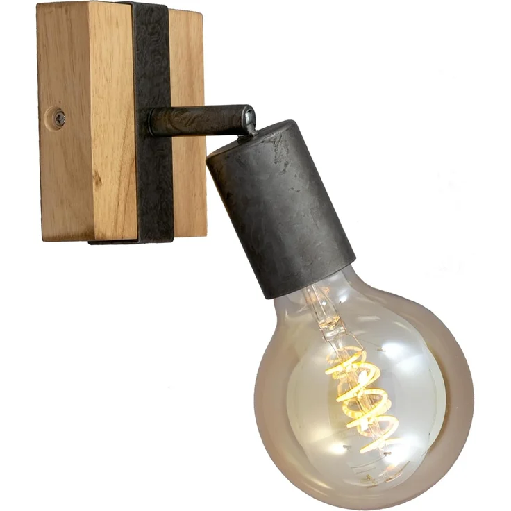 BRILONER - Wandleuchte Innen schwenkbar, Vintage, Holzbasis, Wandlampe innen, Wandstrahler, Wandlicht, Wandbeleuchtung, Schlafzimmer, Flurlampe, Wall Light, 10 x 10,3 x 9 cm, Holz-Schwarz