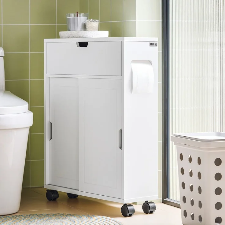 SoBuy BZR31-W Toilettenschrank mit Toilettenpapierhalter, MDF, Lackiert, Weiß, 52 x 68 x 68 cm – Bild 10