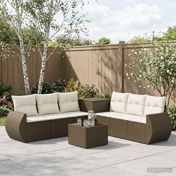 vidaXL Sofa Set 8 stk. Braun und Creme Weiß Polyrattan und Stahl 3448434 – Bild 1