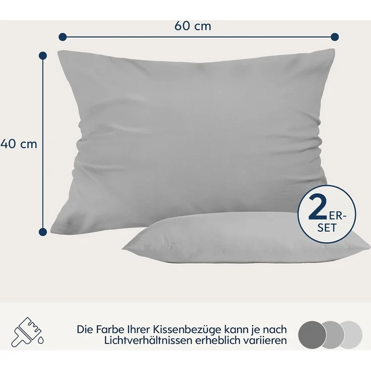 Dreamzie Kissenbezug 40x60 Grau 2er Set Mikrofaser Oeko-TEX Zertifiziert Kopfkissenbezug 40x60 Weich – Bild 2