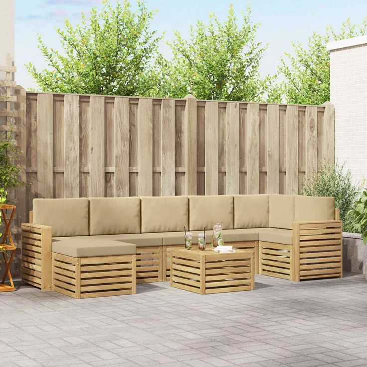 vidaXL Outdoor-Sofagarnitur 8 stk. 8-Sitzer Weiß und Beige Polyester 3392243 – Bild 1