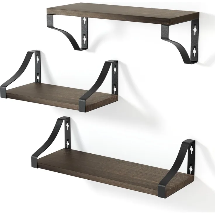 edihome, Wandregal, 3 Stück, Naturholz Wandregale, stufige, schwimmend, Dekoration, Ideal für Wohnzimmer, Schlafzimmer, Badezimmer (Dunkles Holz)