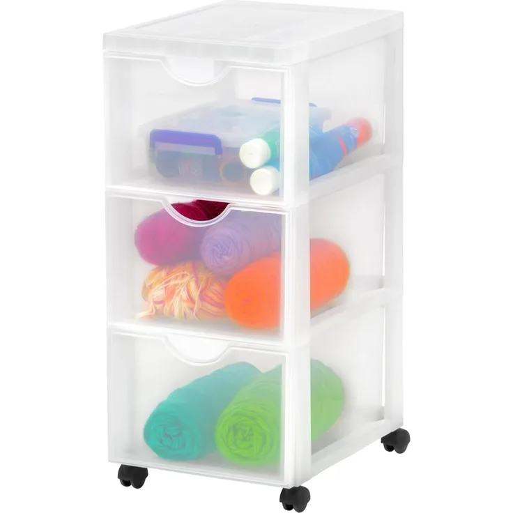 Iris Ohyama Kunststoff-Schubladenbox mit Rollen, 3 tiefen Schubladen, Mattweiß, Griffe zum Ziehen, Für Schlafzimmer, Schule & Büro, BPA-frei, Schubladenschrank, Rollcontainer, A4 Drawer, DDDC-303