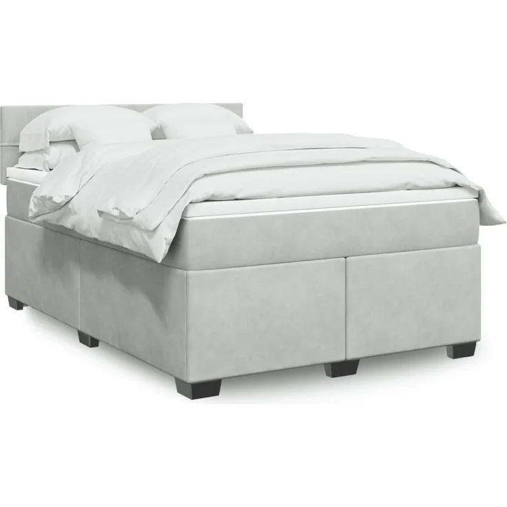 vidaXL Boxspringbett mit Matratze Hellgrau 160x200 cm Samt 3286354 – Bild 1