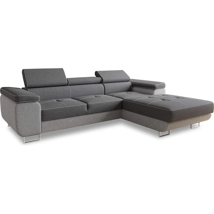 Ecksofa Divo mit Schlaffunktion, Bettkasten und einstellbare Kopfstützen (Grau + Dunkelgrau (Sawana 21 + Sawana 05), Ecksofa Rechts) – Bild 1
