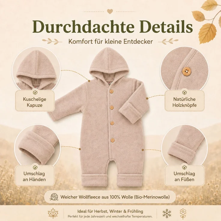 Engel Baby-Overall mit Kapuze, Holzknöpfen und Umschlag TOP – Bild 4
