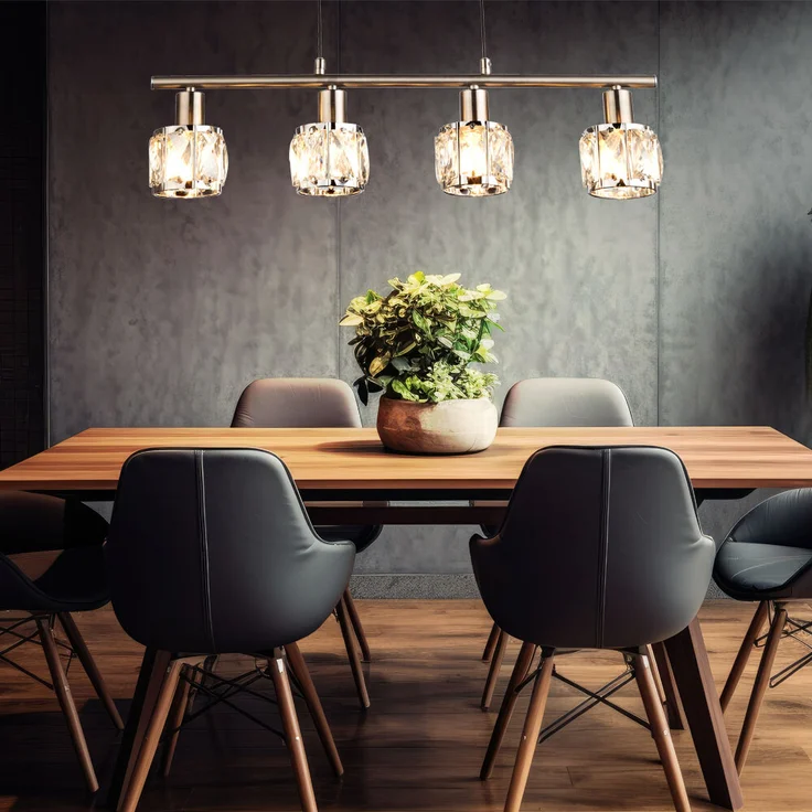 Hängeleuchte, Glaskristalle klar, Chrom, L 60 cm – Bild 3