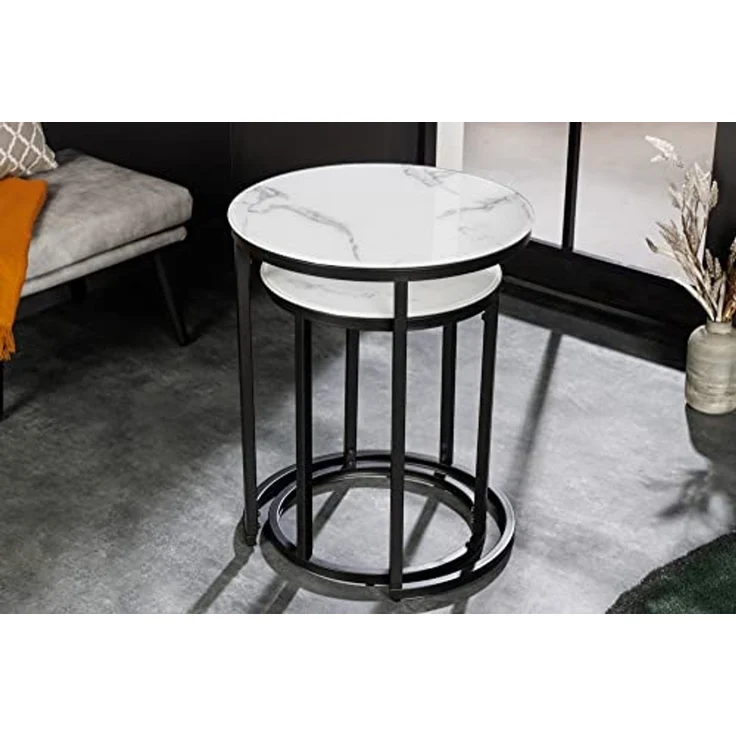 riess-ambiente Beistelltisch ELEGANCE 50cm weiß / schwarz (Set, 2-St), Wohnzimmer · Kristallglas · Metall · rund · Marmor-Dekor · Barock – Bild 4