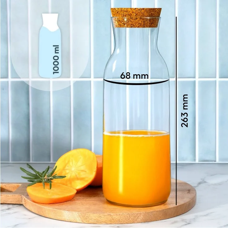 KONZEPT Karaffe Wasserkaraffe mit Deckel, Karaffe aus Glas 1 liter, (1-tlg), ideal für Wasser, Saft, Limonade und Milch – Bild 2