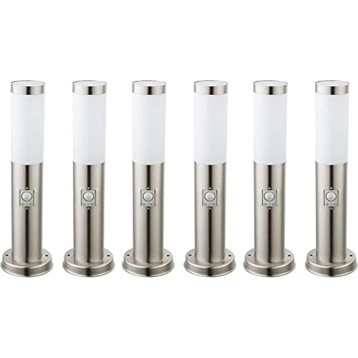 6x LED Wegelampe, Edelstahl, Bewegungsmelder, IP44, H 45cm