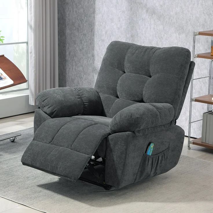 MELAYR, Recliner-Sessel, Massage-Polstersessel mit 8 Vibrationspunkten, 102 x 100 x 107 cm, Dunkelgrau – Bild 4