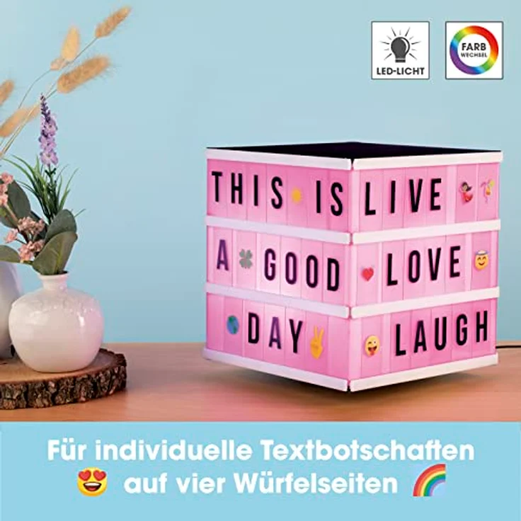 EASYmaxx LED Dekolicht LED-Leuchtkasten Würfel 173 Buchstaben & 150 Moodjis – Bild 3