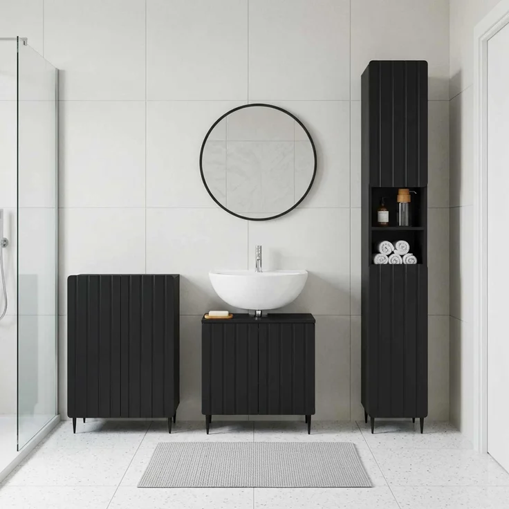 vidaXL 3-teiliges Badezimmer-Schranksystem ZWOLLE Schwarz 3417433 – Bild 1