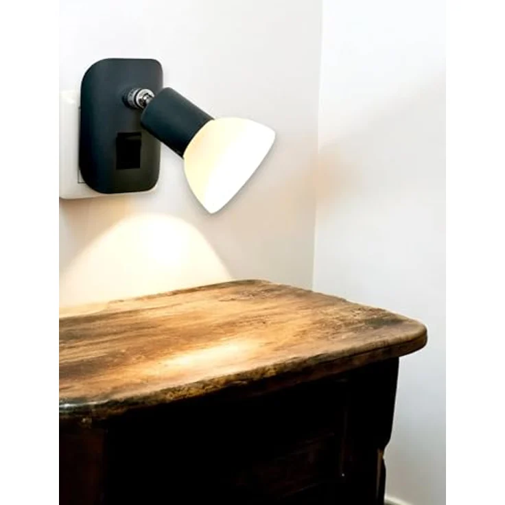 TRANGO LED Steckdosenleuchte, 11-045 LED Steckerlicht in Schwarz matt mit Lampenschirm aus Glas, Stecker-Nachtlicht inkl. 1x GU10 LED Leuchtmittel 3000K warmweiß, inklusive Ein/Aus- Schalter Leselampe, Küchenlampe – Bild 6