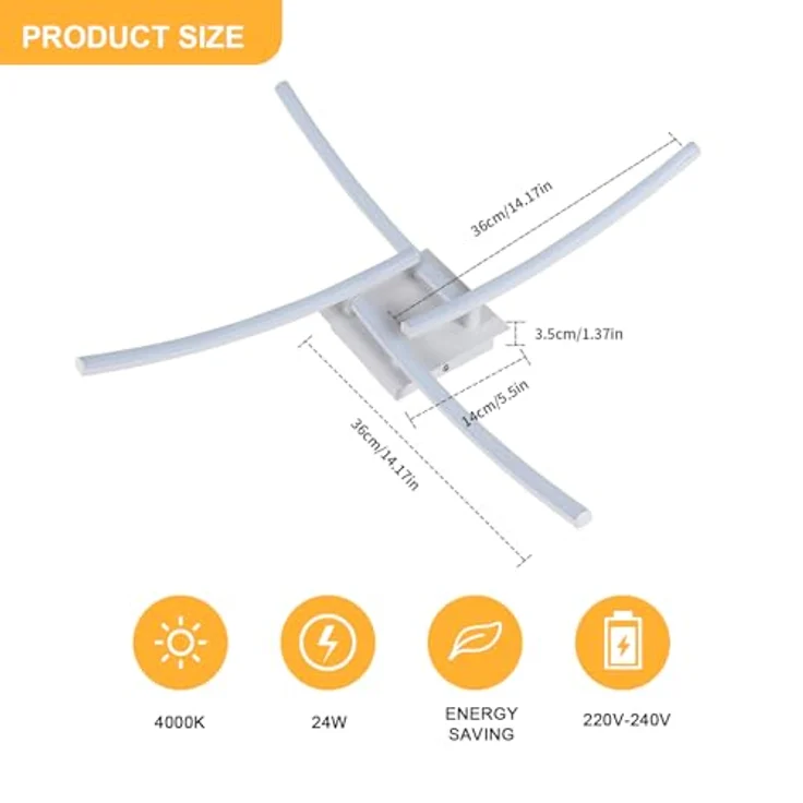 Goeco LED Deckenleuchte Innen, 24W 60 CM Acryl Deckenlampe Wohnzimmer mit 4 Fimmige, 4500 K Neutrales Licht, Moderne LED Lampen Deckenbeleuchtung für Schlafzimmer Büro Küche, Weiß – Bild 3
