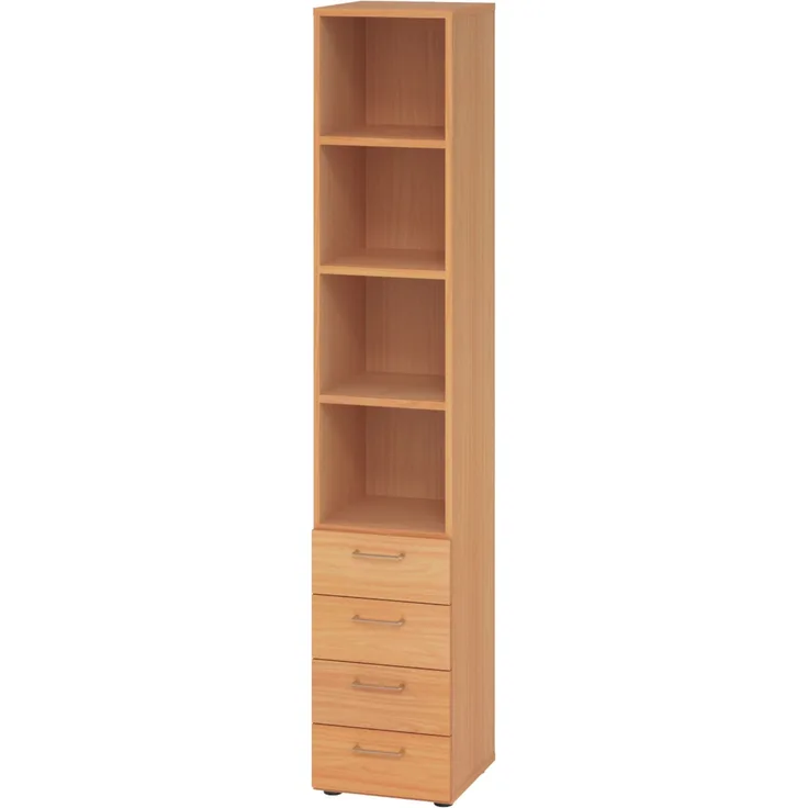 bümö smart Schubladenschrank, Büroschrank in Buche mit 4 Schüben & 4 Regalfächern - Bürocontainer aus Holz, Container mit Metallgriffen & Soft-Stop Schubladen, 964S4-6-6-BS