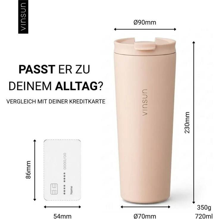 Vinsun Thermobecher Edelstahl Becher mit Strohhalm 720ml - Isolierbecher auslaufsicher, 4-tlg, Edelstahl, Doppelwandig isoliert, BPA frei, bruchfest, Kalt- und Heißgetränke – Bild 3