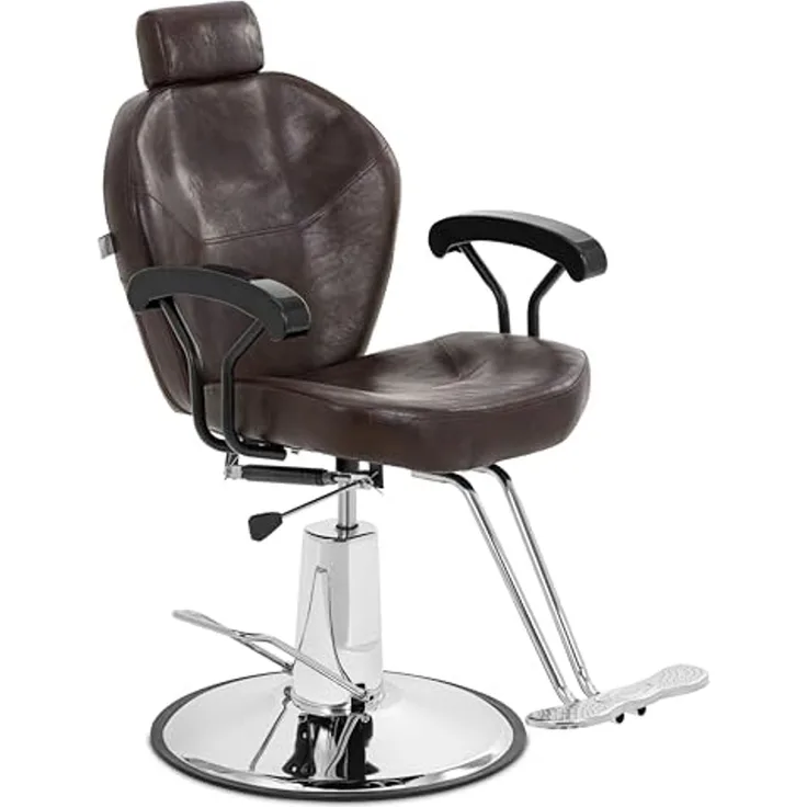 Physa Armlehnstuhl Friseurstuhl mit Fußstütze höhenverstellbar Barber-Stuhl 150 kg Braun, Braun