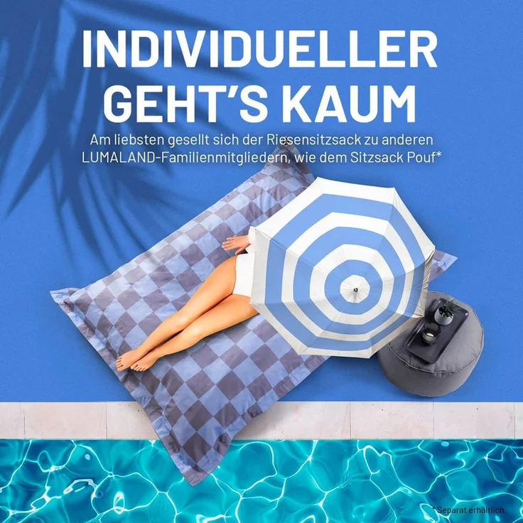 Lumaland 'Karo' Sitzsack XXL für Outdoor & Indoor, Polyester, Blau/Grau, 380 l – Bild 6