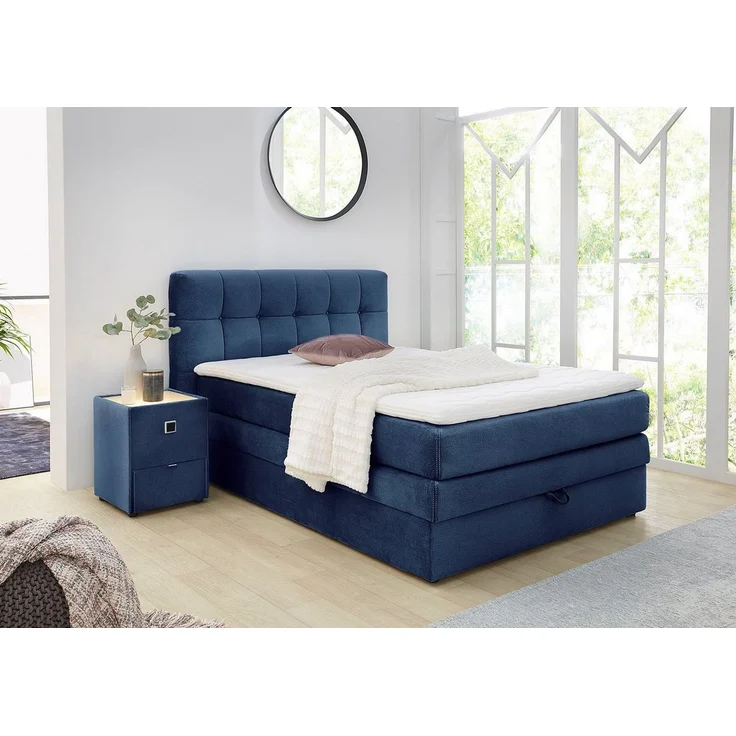 Jockenhöfer 'Amy' Boxspringbett, 140x200 cm, Samtähnlich Dunkelblau – Bild 1
