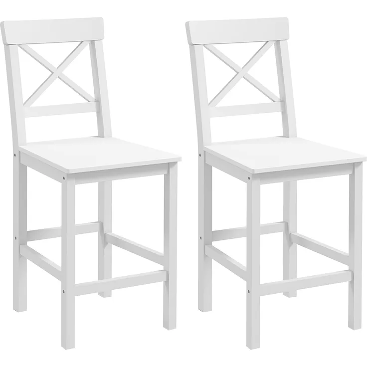 2er-Set Hochstühle, Barhocker im Country-Chic-Stil aus Holz, Höhe 60 cm, mit Fußstütze, weiß