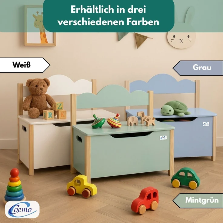 Coemo Truhe TRUDI mit Deckel Sitzbank für Kinder Spielzeugtruhe Mintgrün – Bild 6