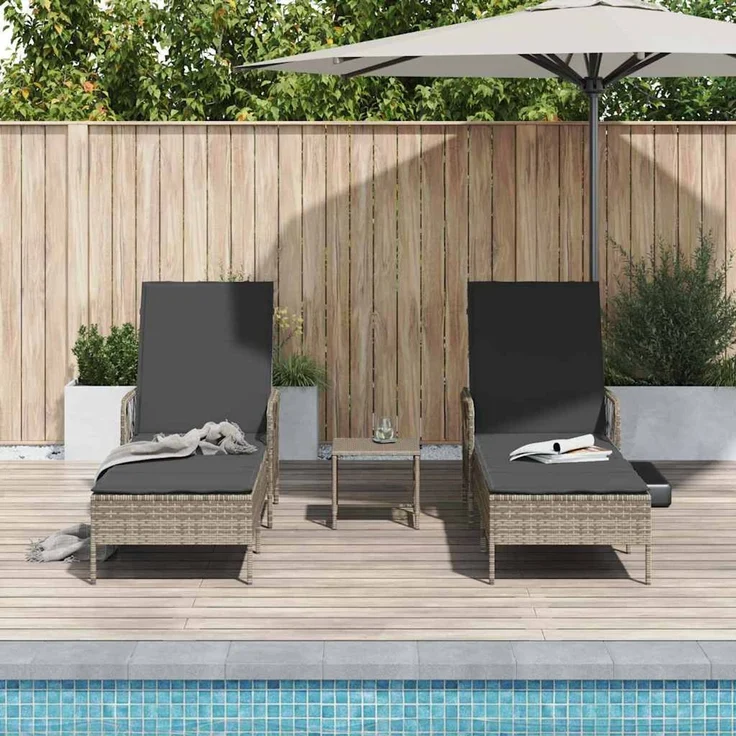 vidaXL Sonnenliege mit Kissen 3 pcs Grau und Dunkelgrau Poly-Rattan 365434 – Bild 2