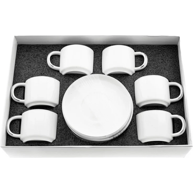 Mulex 12 Teilger Mokkatassen-Set mit Untertasse aus Porzellan Mokkaservice 100 ml Weiß/Silber – Bild 4