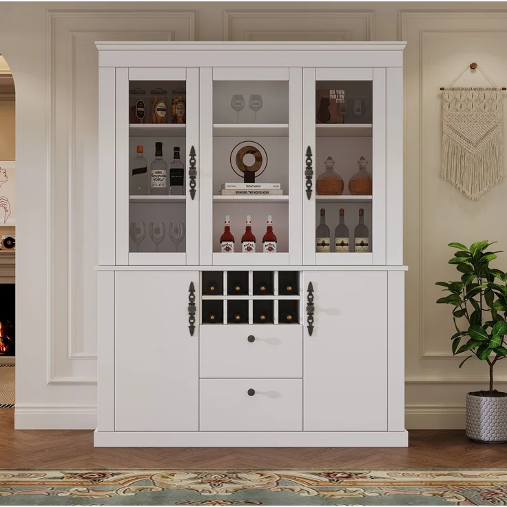 DESVIAE Vitrine mit LED-Beleuchtung und 8 Weinregalen 130x170,5x37,5 cm Spanplatte Glas Weiß – Bild 2
