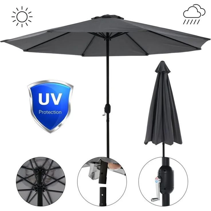 Feel2Home Sonnenschirm Sonnenschirm Marktschirm Ø3m LED Beleuchtung Strandschirm grau/beige, LxB: 300,00x300,00 cm, Stück, Premium-Sonnenschirm, LED-Beleuchtung