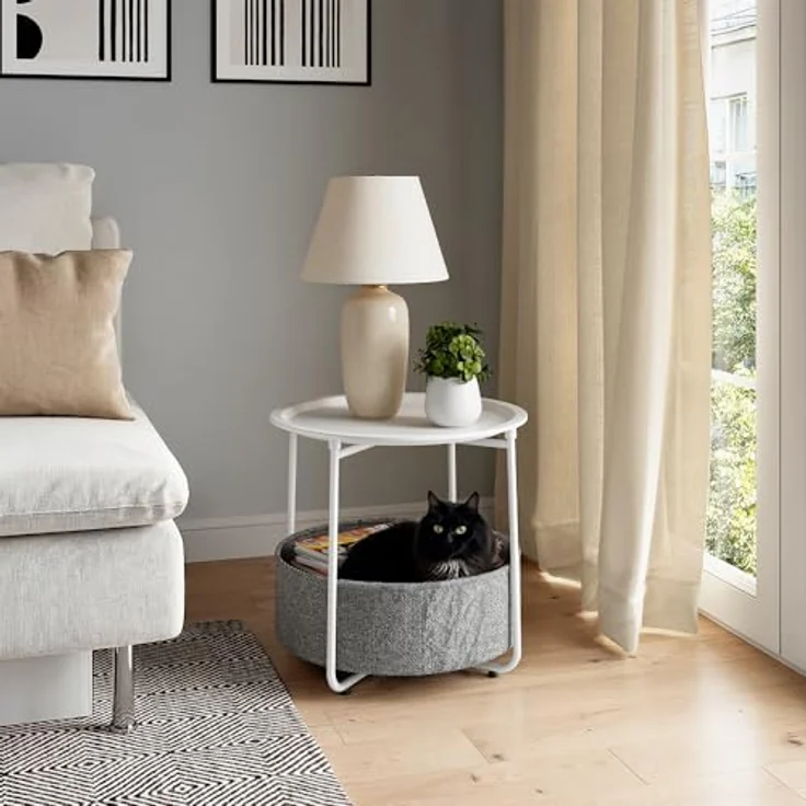 Vicco Couchtisch Liva, Rund, Weiß, Holzwerkstoff, 2 Fächer, 47x50 cm, ideal für Wohnzimmer und Balkon – Bild 2