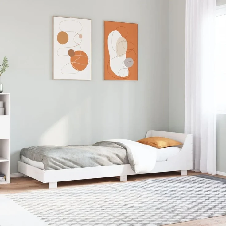 Einzelbetten, Betten für Erwachsene, Massivholzbett ohne Matratze Weiß 75x190 cm Kiefernholz de4993 – Bild 2